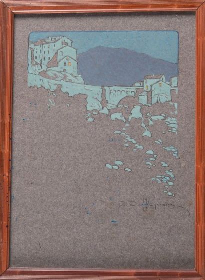 David DELLEPIANE (1866-1932) Village en Provence. Aquarelle. Signée en bas à droite....
