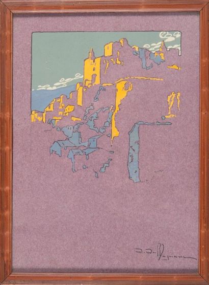 David DELLEPIANE (1866-1932) Village en Provence, la nuit. Aquarelle. Signée en bas...