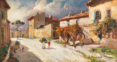 Joseph HURARD (1887-1956) La rue des peintres à Villeneuve les Avignon. Huile sur...