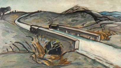 Auguste CHABAUD (1882-1955) La route blanche. Huile sur carton. Signée en bas à gauche....