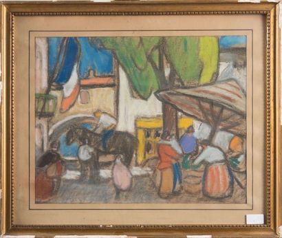 Louis Mathieu VERDILHAN (1875-1928) Scène de marché. Pastel. 37 x 47 cm