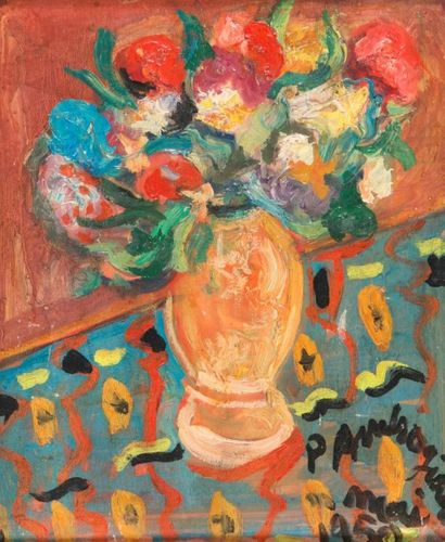 Pierre AMBROGIANI (1907-1985) Bouquet de fleurs. 1950. Huile sur toile. Signée et...