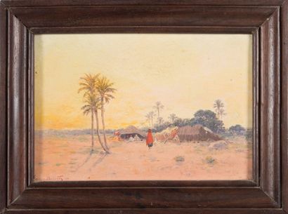 Emile BOIVIN (1846-1920) Campement dans le désert. Huile sur toile. Signée en bas...