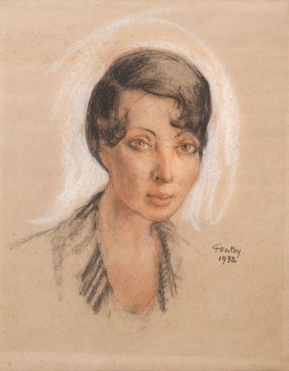 Henri Jean PONTOY (1888-1968) Portrait de dame. 1932. Pastel. Signé et daté en bas...