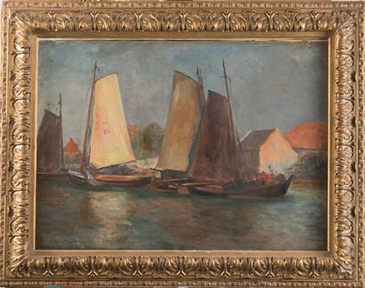 Pierre GOURDAULT (1880-1915) Bateaux. Huile sur toile. Signée en bas à gauche. 46...