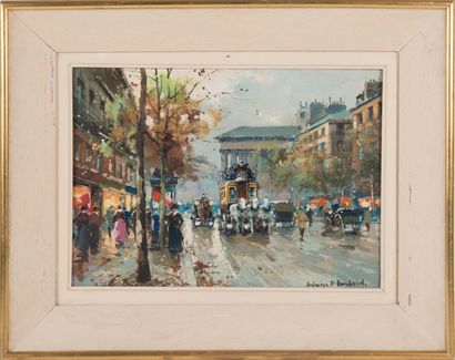 Antoine BLANCHARD (1910-1988) La Madeleine, les boulevards à Paris. Huile sur toile....