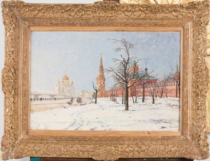 Paul Louis BOUCHARD (1853-1937) Moscou sous la neige. Huile sur toile. Signée et...