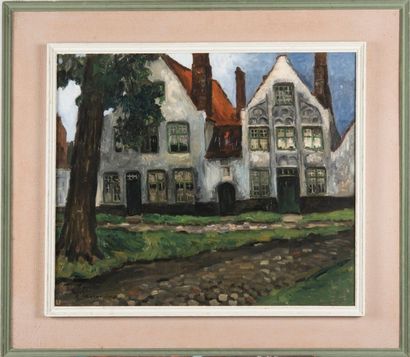Gaston BALANDE (1880-1971) Le Béguinage de Bruges. Huile sur toile. Signée en bas...