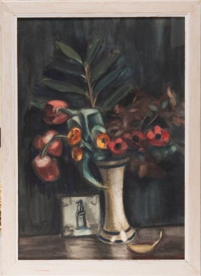 Henri Victor LE FAUCONNIER (1881-1946) Nature morte aux fleurs. Gouache. Signée en...