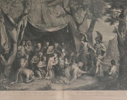 Charles Le Brun (d'après) La tente de Darius Gravure marouflée sur toile Encadrée...