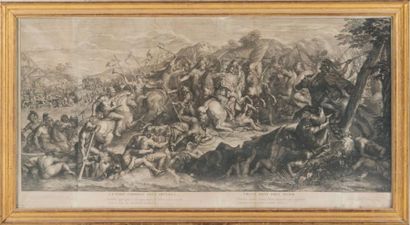 Charles Le Brun (d'après) Le passage du Granique Gravure marouflée sur toile Encadrée...
