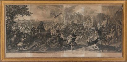 Charles Le Brun (d'après) La Bataille d'Arbèles Gravure marouflée sur toile - Encadrée...