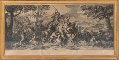 Charles Le Brun (d'après) Alexandre contre les Perses Gravure marouflée sur toile,...