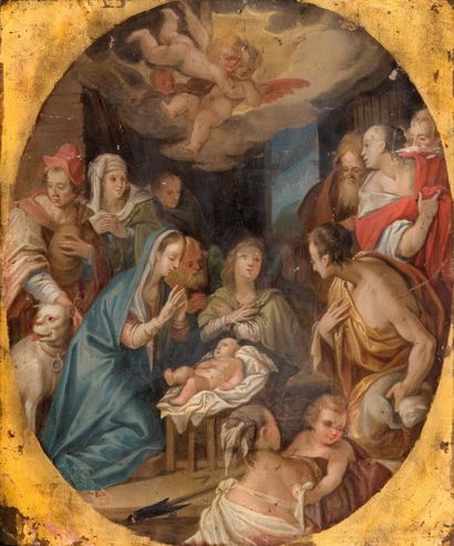 Ecole FLAMANDE du XVIIème siècle L’Adoration des bergers

Cuivre

34,5 x 29,5 cm....