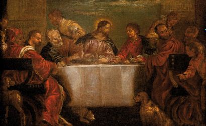 Ecole ITALIENNE du XVIIe siècle, d’après VERONESE Le repas chez Levi
Toile
30 x 46...