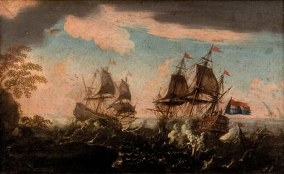 Ecole GENOISE vers 1660 Combats entre navires hollandais et navires turcs

Paire...