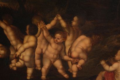 Ecole FLAMANDE du XVIIeme siècle, Farandole de Putti
Panneau
55 x 75 cm