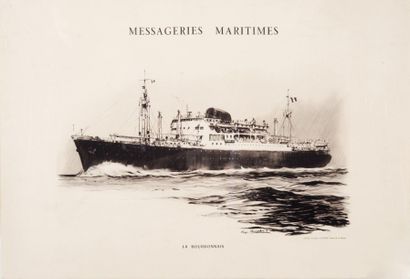 R. CHAPELET Paquebot la Bourdonnais Messageries Maritimes. Lithographie. 38 x 55...
