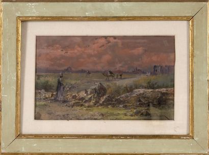 Henri Langerok (1830-1915) Paysage d?orient. Aquarelle, signée. 28 x 37 cm