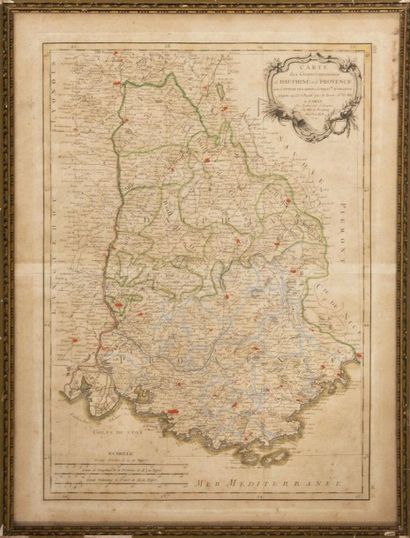 null Carte géographique du Dauphiné et de la Provence par Bonne Fin XVIIIème siècle....