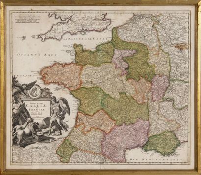 null Carte géographique de France par Homann XVIIIème siècle. 50 x 57 cm