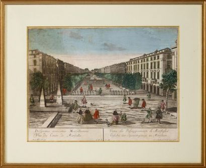 null Vue d?optique du cour à Marseille XVIIIème siècle. 31 x 40 cm