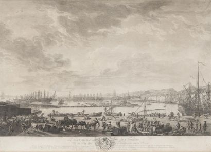 Joseph VERNET (d?après) Le port vieux de Toulon. Gravure XVIIIème siècle. 55 x 75...