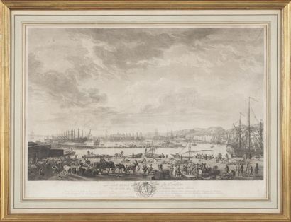 Joseph VERNET (d?après) Le port vieux de Toulon. Gravure XVIIIème siècle. 55 x 75...