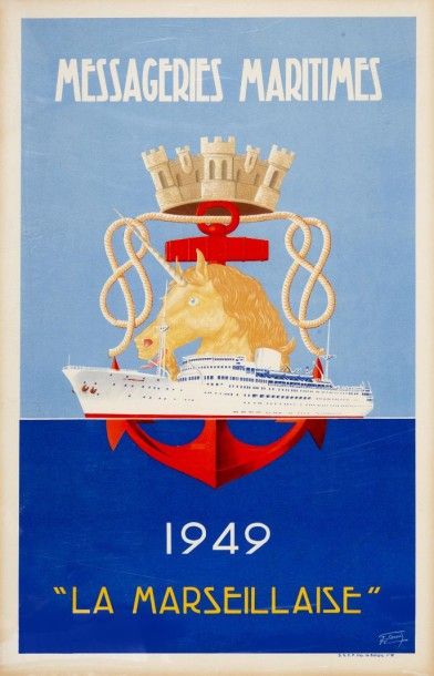 R. SOUBIE (d?après) Paquebot La Marseillaise Ex Maréchal Pétain. Affiche. 63 x 40...