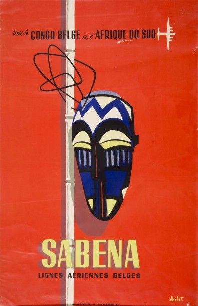 Hohet (d?après) Sabena ? Congo Afrique du Sud. Affiche. 100 x 64 cm
