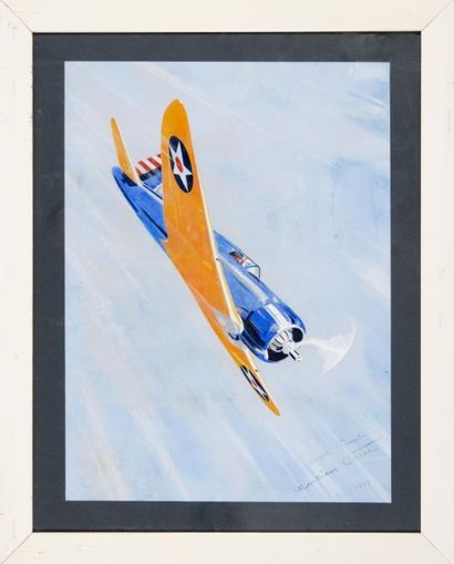 null Lucien Ca ve Vought Pursuit. Gouache. Signée, datée 1937, nommée et située à...