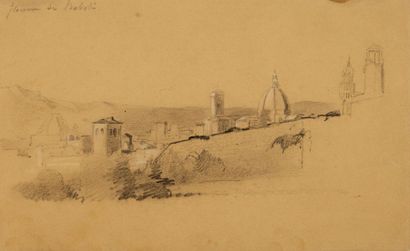 Edme-Adolphe FONTAINE (1814-1883) Vue de Florence depuis les jardins de Boboli. Dessin...