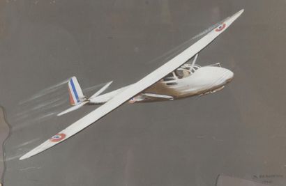 D. Beaudenon Avion. Gouache, datée 1946. 28 x 43 cm