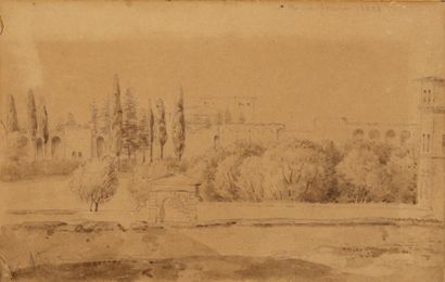 AMEDEE BOURGEOIS (1798-1837) Vue imaginaire du Pincio à Rome. Située et datée Rome,...