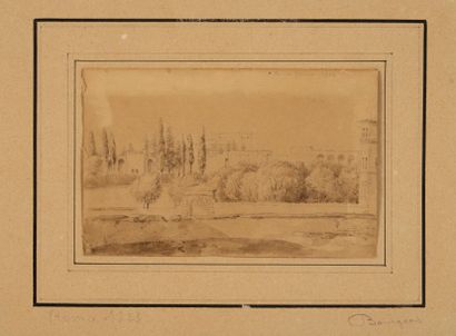 AMEDEE BOURGEOIS (1798-1837) Vue imaginaire du Pincio à Rome. Située et datée Rome,...