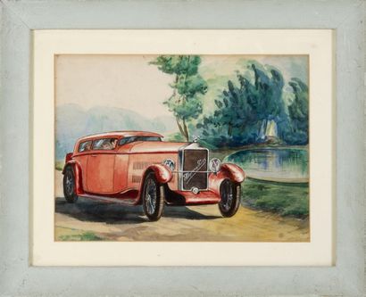 null Hispano Suiza Gouache. Datée 1929. 25 x 34 cm