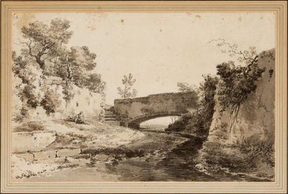 Jean-Antoine CONSTANTIN dit CONSTANTIN D?AIX (1756-1844) Paysage près d?un pont....