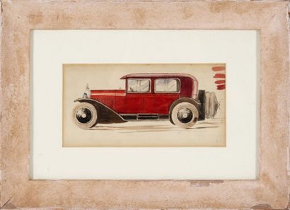 null Automobile début XXème siècle Aquarelle. 11 x 22 cm