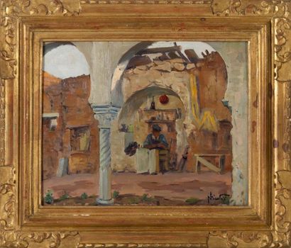 Paul NICOLAI (1876-1948/52) Scène orientaliste. Huile sur panneau. Signée en bas...