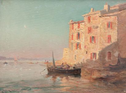 Raphaël PONSON (1835-1904) Maisons de la Glayes à Saint Tropez. Huile sur toile marouflée...