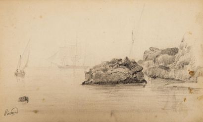  Ensemble de neuf dessins de Ricaud, milieu du XIXème s. - Vue du port de Marseille,...