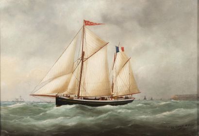 Edouard ADAM Bateau pilote du Havre. Huile sur toile. Datée 1903. 40 x 59 cm