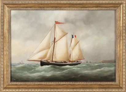 Edouard ADAM Bateau pilote du Havre. Huile sur toile. Datée 1903. 40 x 59 cm