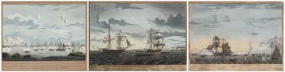 Ecole Danoise du XIXème siècle Suite de trois aquarelles sur les guerres napoléoniennes:...