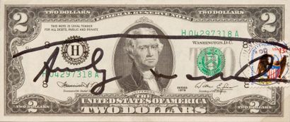 ANDY WARHOL (USA/1928-1987) Two Dollar Bill, ca. 1980 Billet de 2 US Dollar signé...