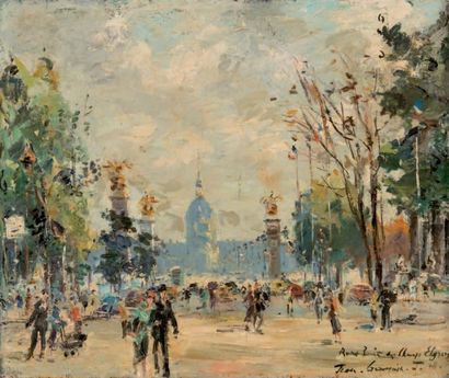 JEAN GERMAIN-JACOB (1900-1972) 
Paris, le rond point des Champs-Elysées 
signé, daté...