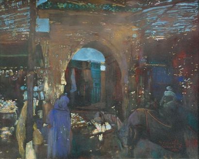 Jacques MAJORELLE (1886-1962) 
Le souk de Marrakech 
signé, daté et situé «Majorelle...