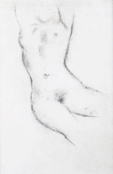 Aristide MAILLOL (1861-1944) 
Buste de femme aux bras levés
fusain sur papier
29...