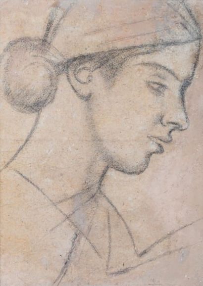 Aristide MAILLOL (1861-1944) 
Profil de femme
pierre noire et estompe sur papier...