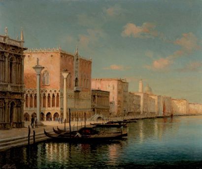HUGO GOLLI, DIT VALLIN (NÉ EN 1921) 
Venise, le Grand Canal et le palais des Doges
signé...